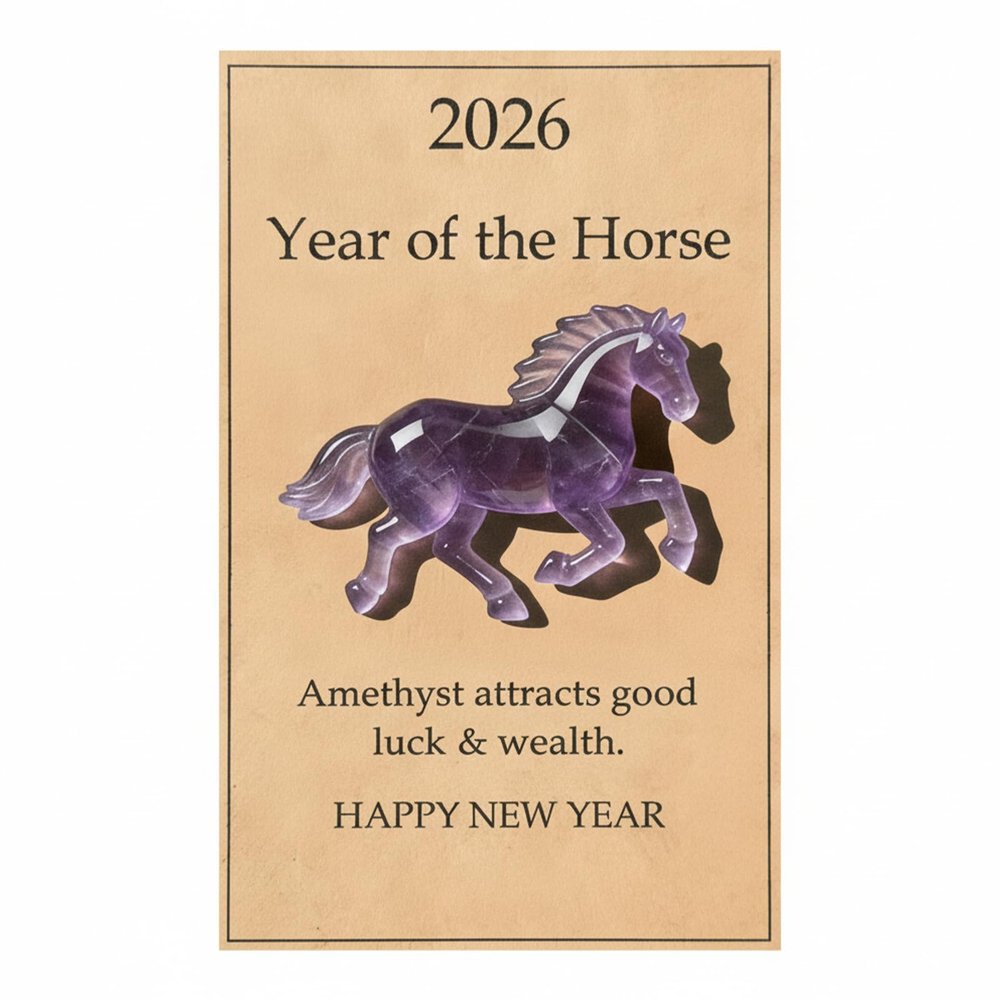 2026 Year of The Horse Lucky Resin Figurine - Clear Green Aventurine Horse Statue, Feng Shui Strength & New Beginnings Decor, Desktop Ornament Gift with Card for Family Friends (Purple)