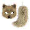 2Pcs Halloween Fluffy Fox Mask with Tail,Realistic Fox Mask Furry Therian Gear Outfit for Animal Role-Play Party (Straw) view 1