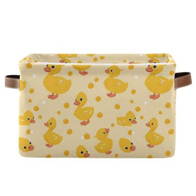 CWUPZAY Yellow Duck Storage Basket Canvas Fabric Collapsible Storage Bins Box Organizer Waterproof for Home Bedrooms 1 Pack