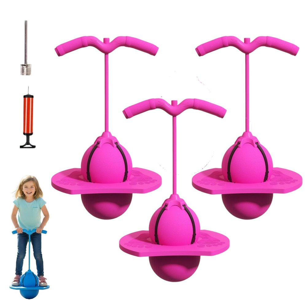 Balance Jumping Ball Childrens with Stable Handle, Indoor Bouncing Board Training Toy for Kids & Adults, High Bounce Exercise Hopper for Balance Training and Fun Play (3*Pink)