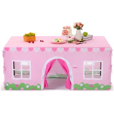 Oudain 10ft x 7.5ft Large Pink Playhouse Tablecloth for Kid Farmhouse Table Fort Cover Table Cloth House Tent Playhouse for Dining Room Birthday Indoor Outdoor Party Playground