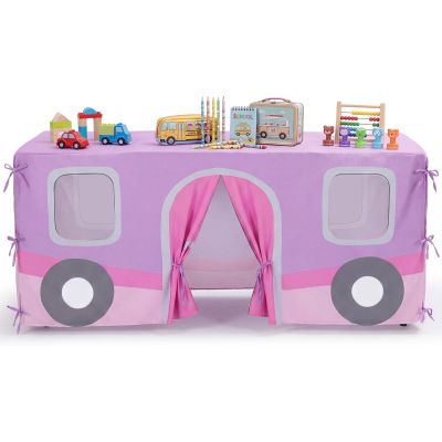 Oudain 10ft x 7.5ft Large Playhouse Table Cloth Table Fort Tent Cover Playhouse Indoor Outdoor Tablecloth for Birthday Party Playground Play Accessory (Pink White Color, Farmhouse Style)