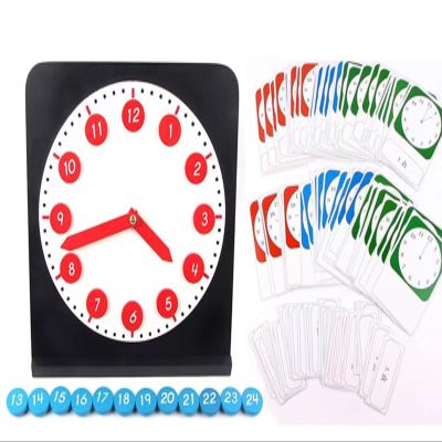 ZQsmgs Montessori Clock Toy, Wooden Activity Clock + Three Set Cards of Clock and time,Large