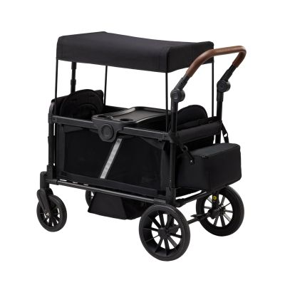 TerraPede Stroller Wagon for 2 Kids, All-Terrain Push Pull Wagon with Side-Open Door & Seat Mode, 8"/12" Shock-Absorbing Wheels, Removable Canopy, Snack Tray, Large Storage Bags, Black