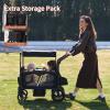 TerraPede Stroller Wagon for 2 Kids, All-Terrain Push Pull Wagon with Side-Open Door & Seat Mode, 8"/12" Shock-Absorbing Wheels, Removable Canopy, Snack Tray, Large Storage Bags, Black view 3