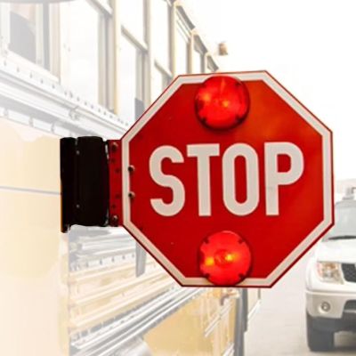 12V/24V School Bus Stop Sign - 18" LED Flashing Traffic Sign with Auto-Suction & Manual/Electric Stop Arm for Safe School Bus Parking & Lane Safety