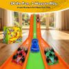 16ft Flex Track, Flexible Race Track for Kids 3-5 Year Old with 4 Pull-Back Cars, Portable Roll Up Racing Car Tracks for Toddlers, Birthday Gifts for Boys Girls (3 Lane - Green & Orange) view 2