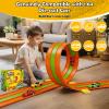 16ft Flex Track, Flexible Race Track for Kids 3-5 Year Old with 4 Pull-Back Cars, Portable Roll Up Racing Car Tracks for Toddlers, Birthday Gifts for Boys Girls (3 Lane - Green & Orange) view 3