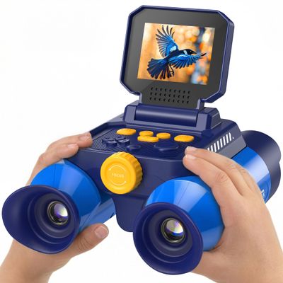 Ahalfcit Binoculars for Kids with Night Vision, 2.4" HD Screen & 10X Zoom for Photo and Video - Outdoor Adventure Binoculars Bird Watching, Camping, Hiking, Gifts for Kids Ages 4+ (Blue)