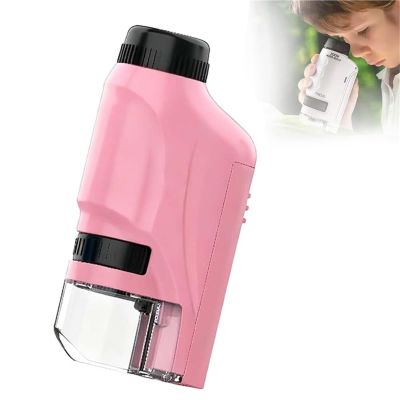 60-120X Zoom Pocket Microscope for Kids - Portable Handheld Mini Microscope with LED Lights, Educational Science Toys for Outdoor Exploration(Pink A)