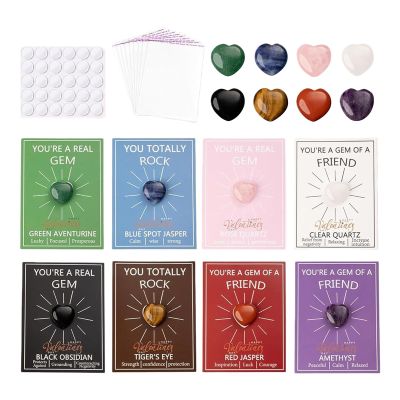 28 Pcs Valentines Day Cards For Kids, Valentines Greeting Cards With Heart Shape Crystals Rock For Boys Girls School Party Exchange Gift
