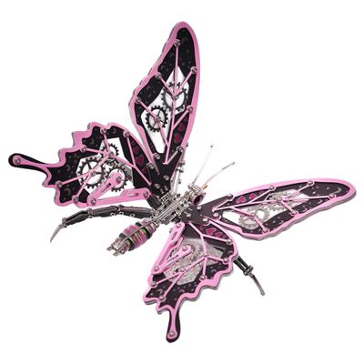 3D Metal Puzzle, Mechanical Butterfly Model Kit, Snap-Fit No-Glue Assembly, Adjustable Wings, Decorative Desk, Shelf and Wall Display for Adult Collectors and Hobbyists (100+PCS/Pink)