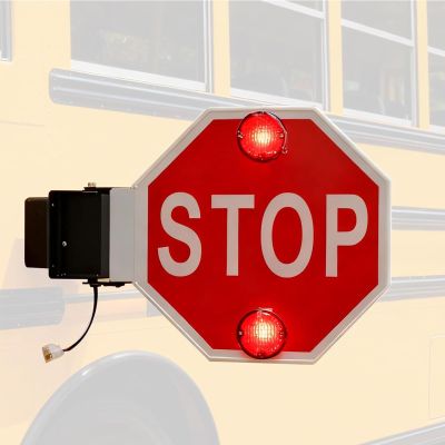 18" LED School Bus Stop Sign - 12V/24V Flashing Light Safety Signal Arm, High Visibility, Auto-Retract, Perfect for School Buses, 1PCS/2PCS Available