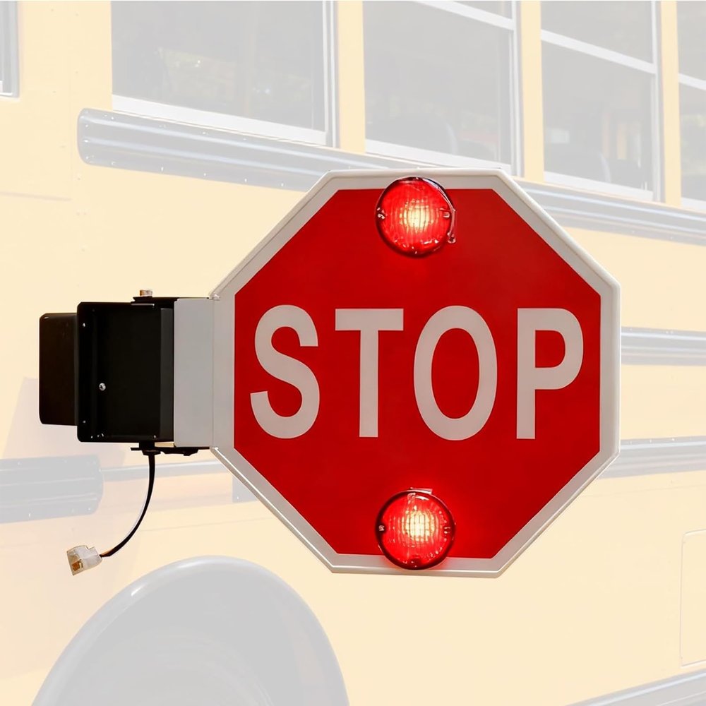 18" LED School Bus Stop Sign - 12V/24V Flashing Light Safety Signal Arm, High Visibility, Auto-Retract, Perfect for School Buses, 1PCS/2PCS Available