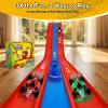 16ft Flex Track, Flexible Race Track for Kids 3-5 Year Old with 4 Pull-Back Cars, Portable Roll Up Racing Car Tracks for Toddlers, Birthday Gifts for Boys Girls (3 Lane - Blue & Red) view 2