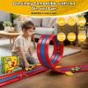 16ft Flex Track, Flexible Race Track for Kids 3-5 Year Old with 4 Pull-Back Cars, Portable Roll Up Racing Car Tracks for Toddlers, Birthday Gifts for Boys Girls (3 Lane - Blue & Red) view 3