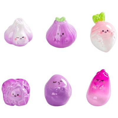 Bemvp Mini Fruits Vegetables Figurines, 6pcs Resin Tiny Artificial Fruit Vegetables, Fake Miniature Food Decoration for DIY Art Crafts