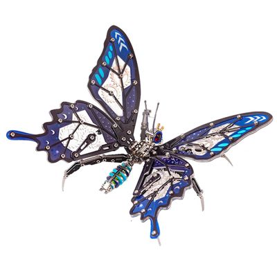 3D Metal Puzzle, Mechanical Butterfly Model Kit, Snap-Fit No-Glue Assembly, Adjustable Wings, Decorative Desk, Shelf and Wall Display for Adult Collectors and Hobbyists (100+PCS/Blue)