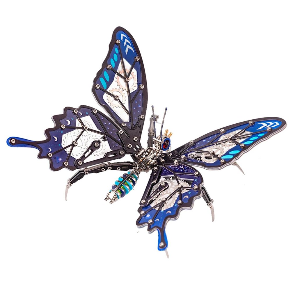 3D Metal Puzzle, Mechanical Butterfly Model Kit, Snap-Fit No-Glue Assembly, Adjustable Wings, Decorative Desk, Shelf and Wall Display for Adult Collectors and Hobbyists (100+PCS/Blue)