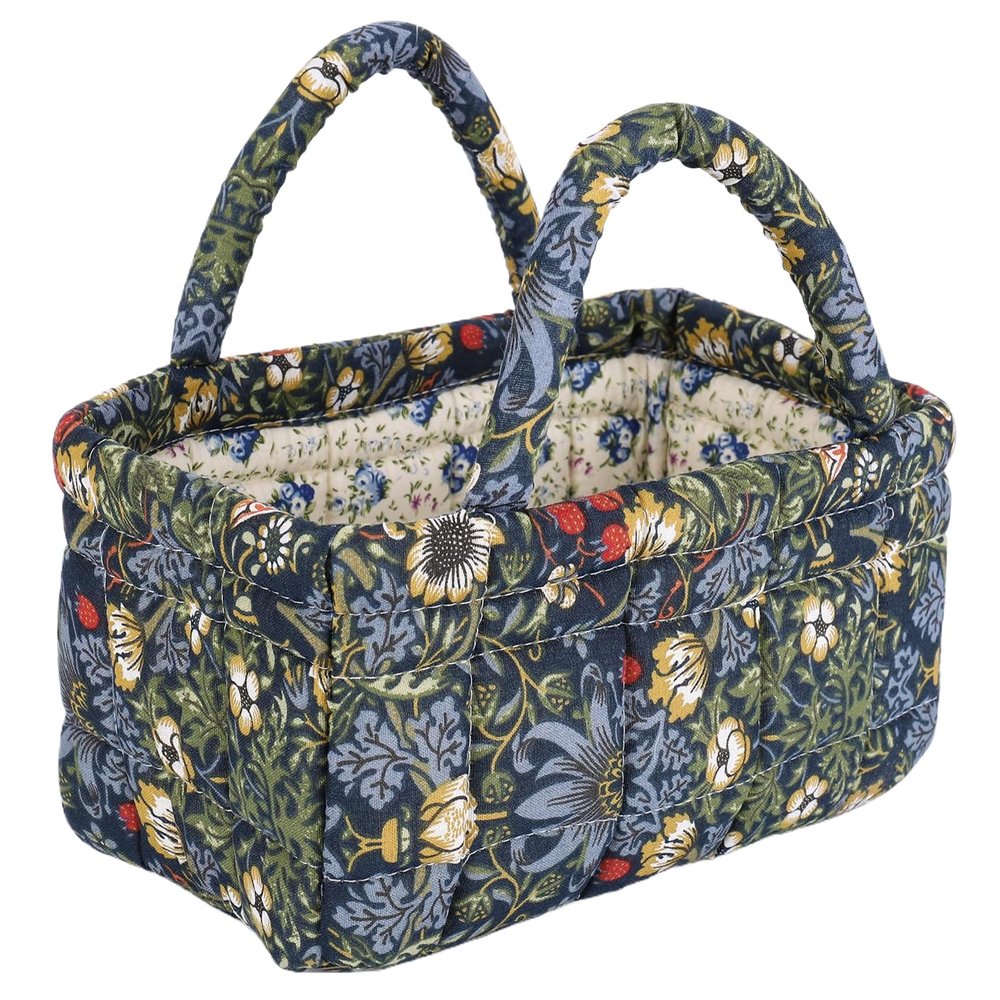BBIQI Quilted Fabric Storage Basket Floral Baby Diaper Caddy Quilted Basket for Nursery Bedroom Car Storage