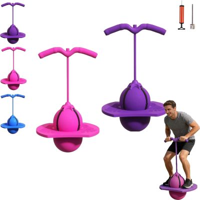 Childrens Balance Jumping Ball with Adjustable Handle - Indoor & Outdoor Pogo Ball for Kids Ages 8-12, Improves Balance & Coordination, Safe Non-Slip Design for Endless Active Play (Pink+Purple)