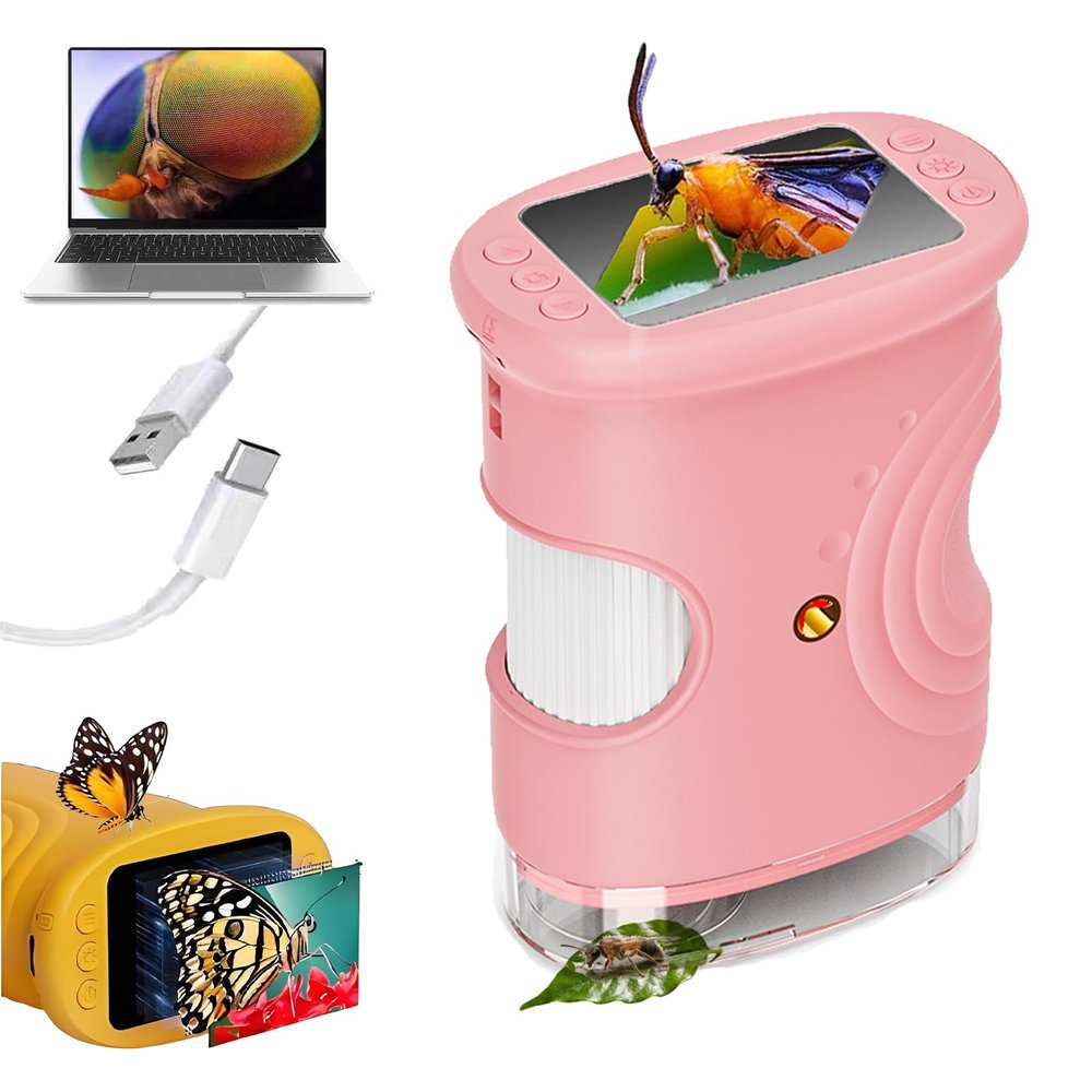 1000x Handheld Microscope for Kids, Dolcate PeekScope Microscope, 4K 2.0" Screen, Portable Mini Pocket Microscopes for Home School Lab, 2MP Camera, A Good Gift for Kids (Pink)