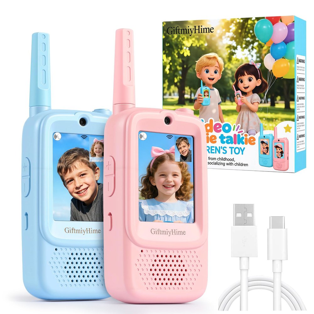 GiftmiyHime Video Walkie Talkies for Kids - Upgraded Handheld Rechargeable with Camera, Take Photos, Video Call & Voice Messages, Perfect for Outdoor Hiking,Camping,Travel (2 Pack)