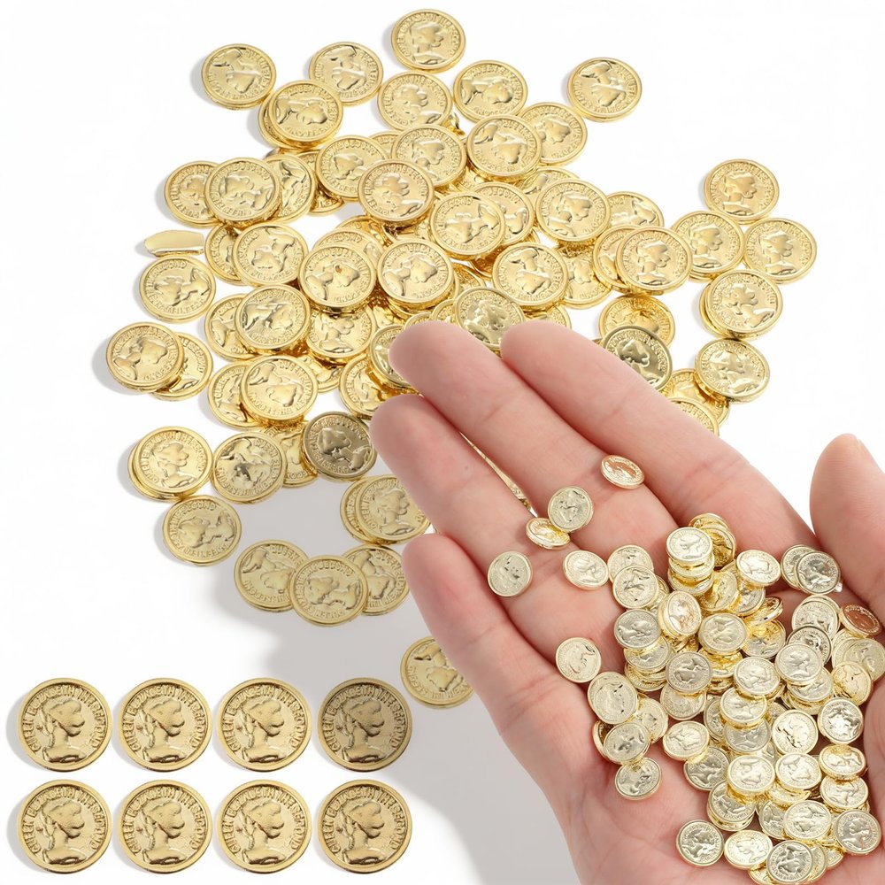 100 Pcs Miniature Coins for Crafts Tiny Fake Gold Coins Metal Dollhouse Gold Brick Coin for Fairy Micro Landscaping Display Decoration Accessories Garden