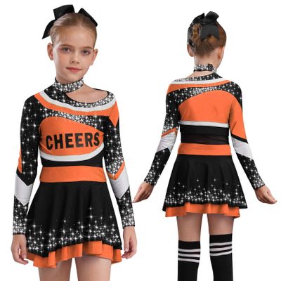 Yiesvsov Cheerleading Outfit for Girls Cheer Uniform Set Complete Clothes Performance Dancewear Cosplay Costume Orange 16 Years