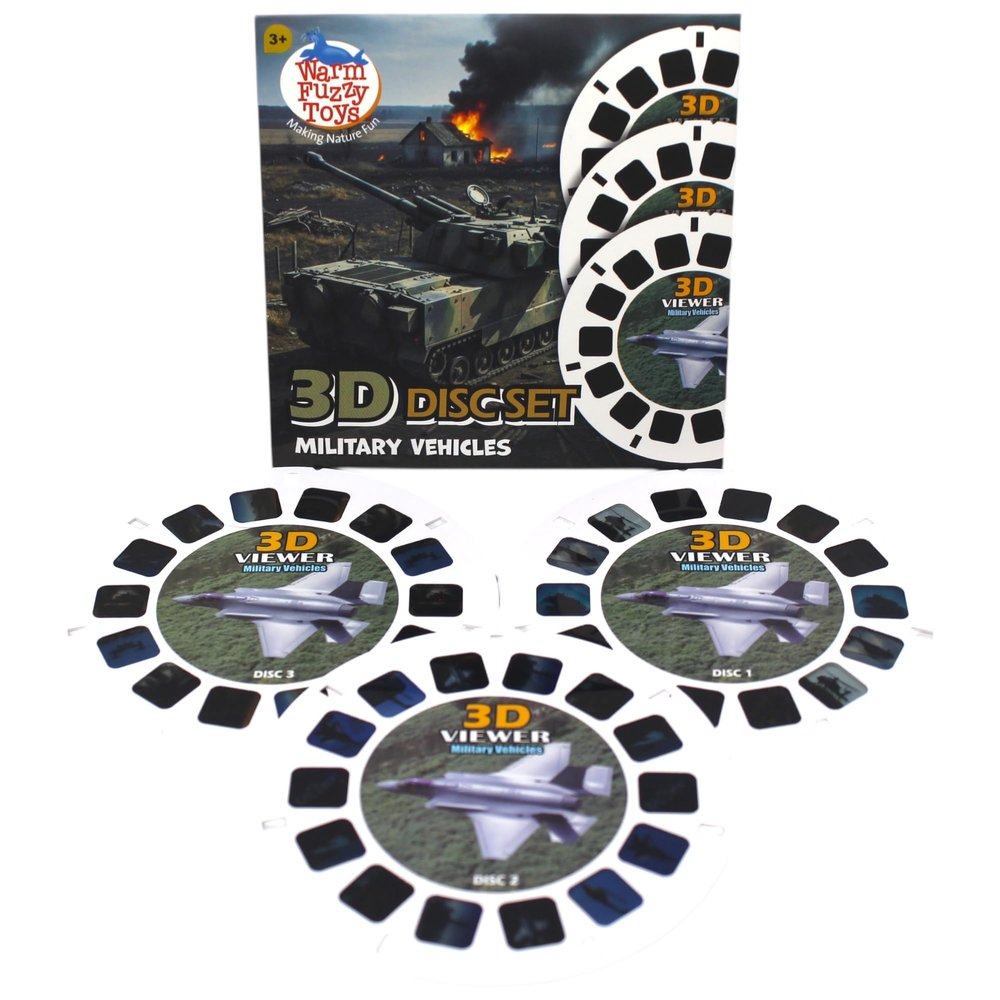 Military Vehicles Viewfinder Reels 3D Slides with 21 HD Images for Kids
