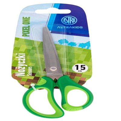 ASTRAKIDS Pixel One School Scissors, Ergonomic Handle, Stainless Steel, Rounded Ends, 15 cm, Printed