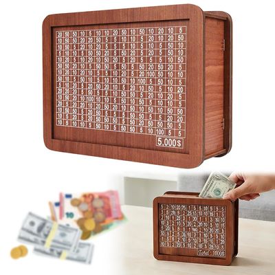 2026 Upgrade Cash Vault Wooden Savings Box, 10000 Savings Challenge Box Wooden Cash Saving Boxs, Money Saving Box Woodens Money Boxs with Money Target and Numbers (5000)