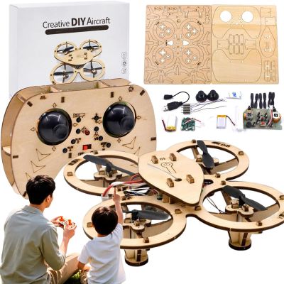 2026 New DIY Wooden RC Drone Kit, Wooden Drone Model Building Blocks with Remote Control, DIY Assembly Quadcopter Training Drones, Creative Flying Toy for Kids and Adults (1pc)