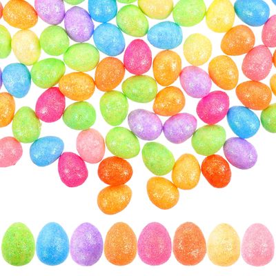 Abaodam 100pcs Artificial Bird Eggs Fake Foam Diy Easter Eggs for Photo Props Crafts - Glitter Finish Sparkle - Easter Party Favors Supplies Decorations for Crafts