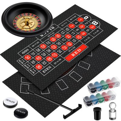 Lunmon Roulette Wheel Set Include 10 Inch Roulette Wheel, Double Sided Felt, 200 Chips, Chip Rake, Acrylic Marker, Dealer Poker Button for Casino Game Blackjack Night Party Holidays (Black)