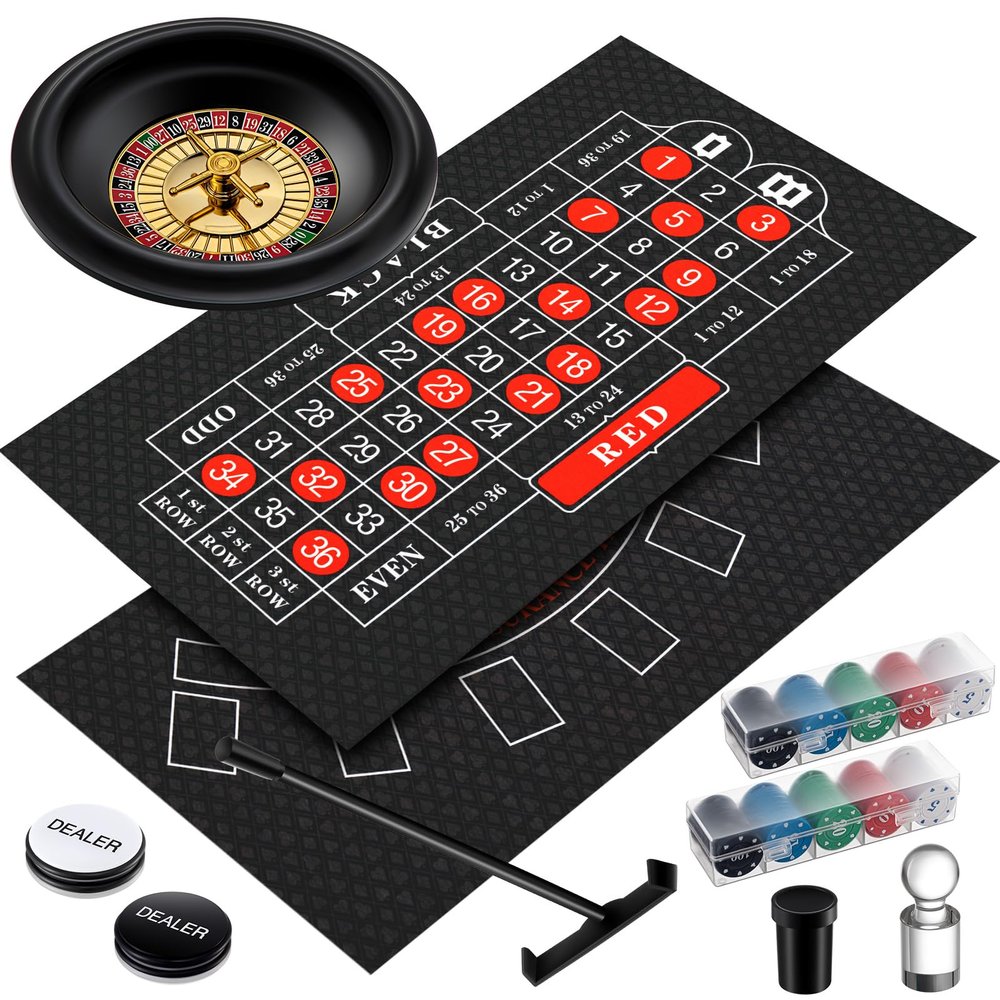 Lunmon Roulette Wheel Set Include 10 Inch Roulette Wheel, Double Sided Felt, 200 Chips, Chip Rake, Acrylic Marker, Dealer Poker Button for Casino Game Blackjack Night Party Holidays (Black)