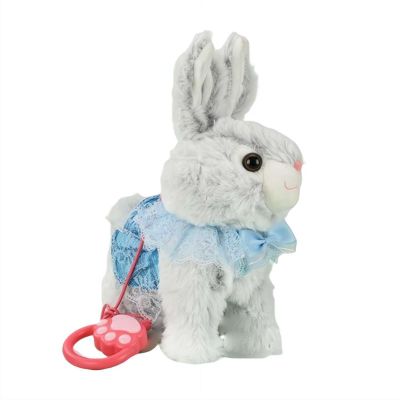 Interactive Walking Rabbit Toy  Plush Robotic Bunny with Sounds, Movements & Leash, Hopping Easter Gift for Kids, Toddler Educational Toy with Nursery Rhymes (Blue)