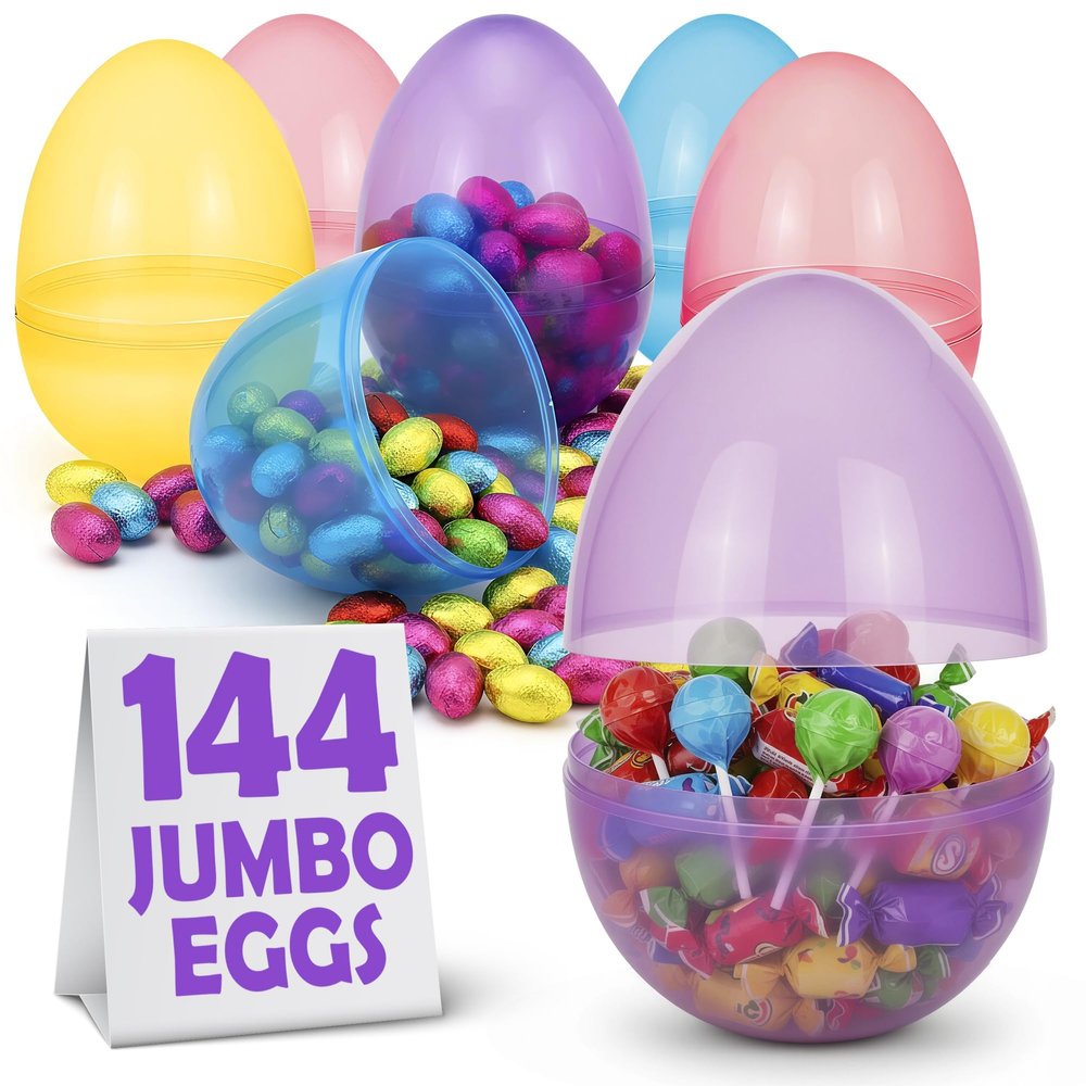 MAXYGIFT Large Plastic Easter Eggs 6  144 Pack  Empty Fillable Easter Eggs for Egg Hunt Supplies, Candy, Toys & Basket Stuffers Jumbo