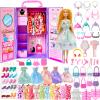 122 Pcs Doll Closet Playset with 11.5 Inch Dolls, Clothes and Accessories, Include Princess Dresses Shoes Bags Hangers Shoe Rack Doll Other Accessories, Dress Up Toys for Girls, Kids, Toddler (Purple) view 1