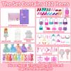 122 Pcs Doll Closet Playset with 11.5 Inch Dolls, Clothes and Accessories, Include Princess Dresses Shoes Bags Hangers Shoe Rack Doll Other Accessories, Dress Up Toys for Girls, Kids, Toddler (Purple) view 2