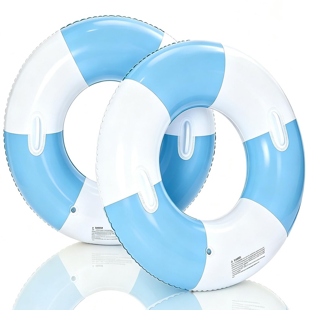 2PCS Inflatable Pool Floats for Adult-32.5 inch Large Pool Tubes with Handles Swim Ring Pool Floaties Inflatable Swimming Pool Raft Party Water Summer Beach Float Supplies (Blue)