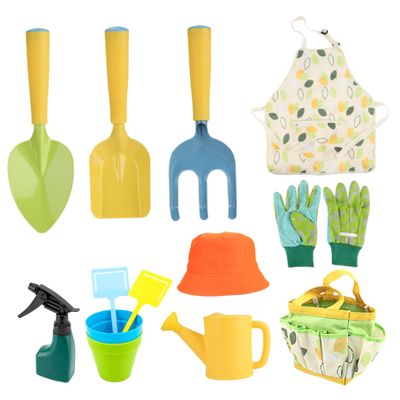 Kids Gardening Set, 11PCS Toddler Gardening Set Including Shovel, Rake, Watering Pot, Gloves, Apron, Hat, Flowerpot Tote Bag, Kids Tools for Boys Girls