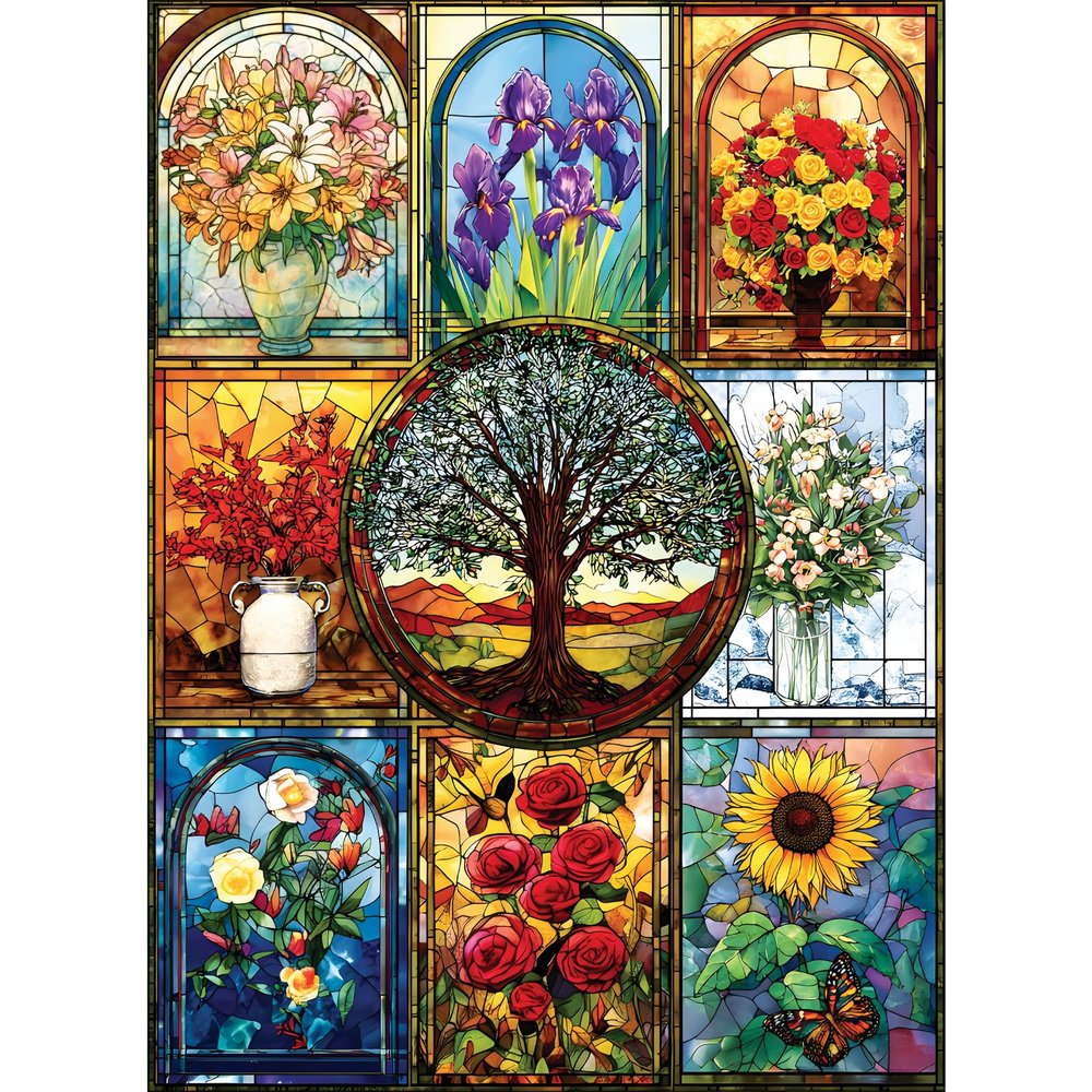 500 Piece Puzzle for Adults, Stained Glass Windows Jigsaw Puzzles, Tree of Life Jigsaw Puzzles 500 Pieces, Birthday Party for Family Adults Funny Puzzle, 20.515 in