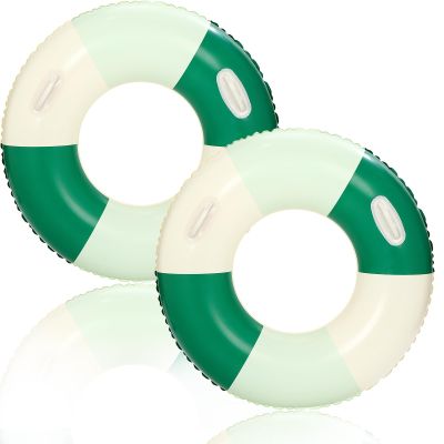 2PCS Inflatable Pool Floats for Adult-32.5 inch Large Pool Tubes with Handles Swim Ring Pool Floaties Inflatable Swimming Pool Raft Party Water Summer Beach Float Supplies (Gradient Green)