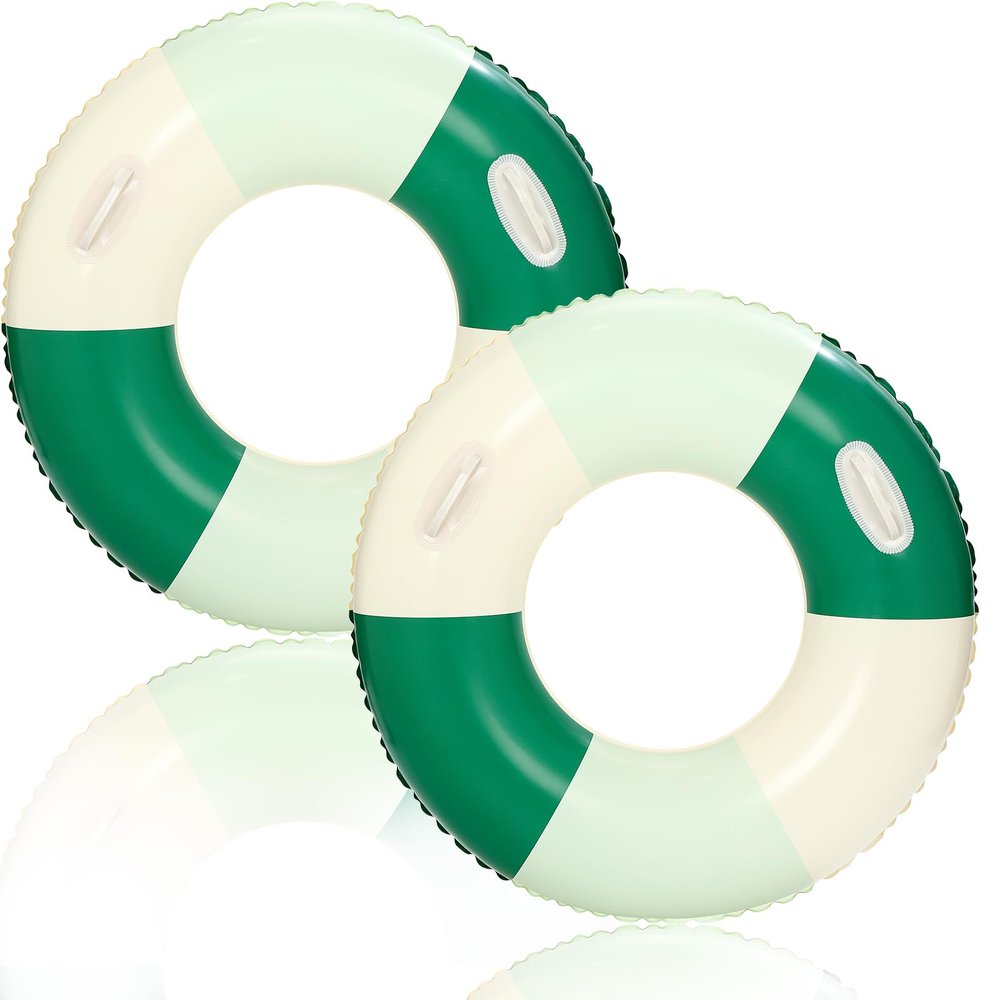 2PCS Inflatable Pool Floats for Adult-32.5 inch Large Pool Tubes with Handles Swim Ring Pool Floaties Inflatable Swimming Pool Raft Party Water Summer Beach Float Supplies (Gradient Green)