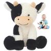 Ameble Cow Plush Black and White Flower Smile Cow Plush Comfort Stuffed Girls Plushies Hugging Pillow for Kids Boys Girls (Sitting -Black and White 22cm), Stuffed, C view 1