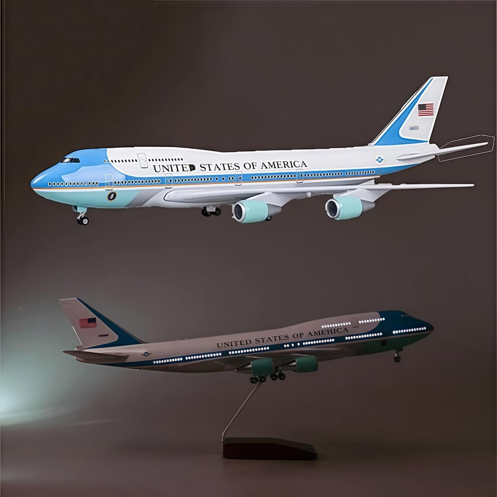 1:150 Scale 747 Model Airplane Air Force One Aircraft Resin Plane Diecast Airplanes for Collectible Gift with LED Light