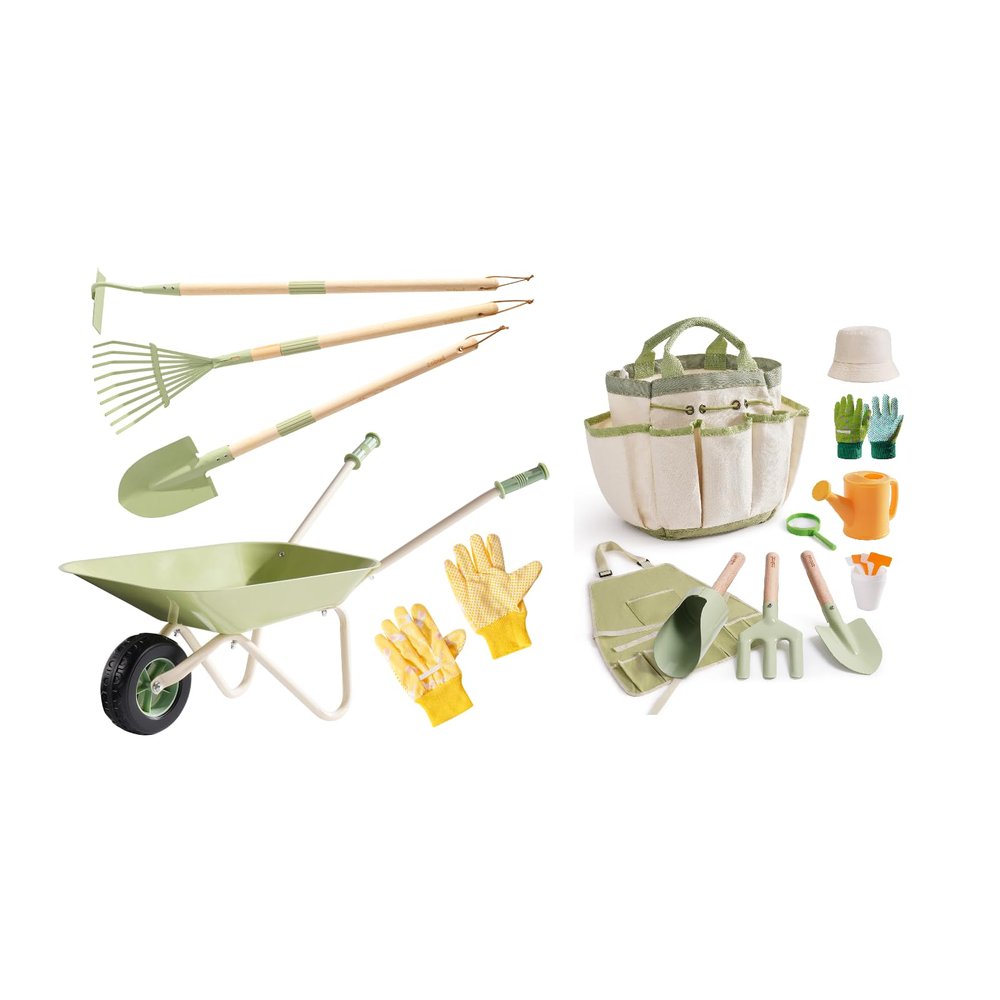 ROBUD Kids Wheelbarrow Set & Green Kid Gardening Set