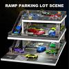 1:64 Scale Diecast Car Display Case with LED Lights - 2-Tier Modular Parking Garage Diorama, Lighted Model Car Storage for Hot Wheels & Matchbox (Dark Green 73449B) view 4