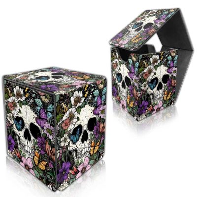 DISUOFEART for MTG Deck Box, Trading Card Storage Case Holds 100+ Sleeved Cards, Skull Surrounded by Flowers Magnetic Closure Durable Deck Holder for Magic The Gathering, TCG & Commander